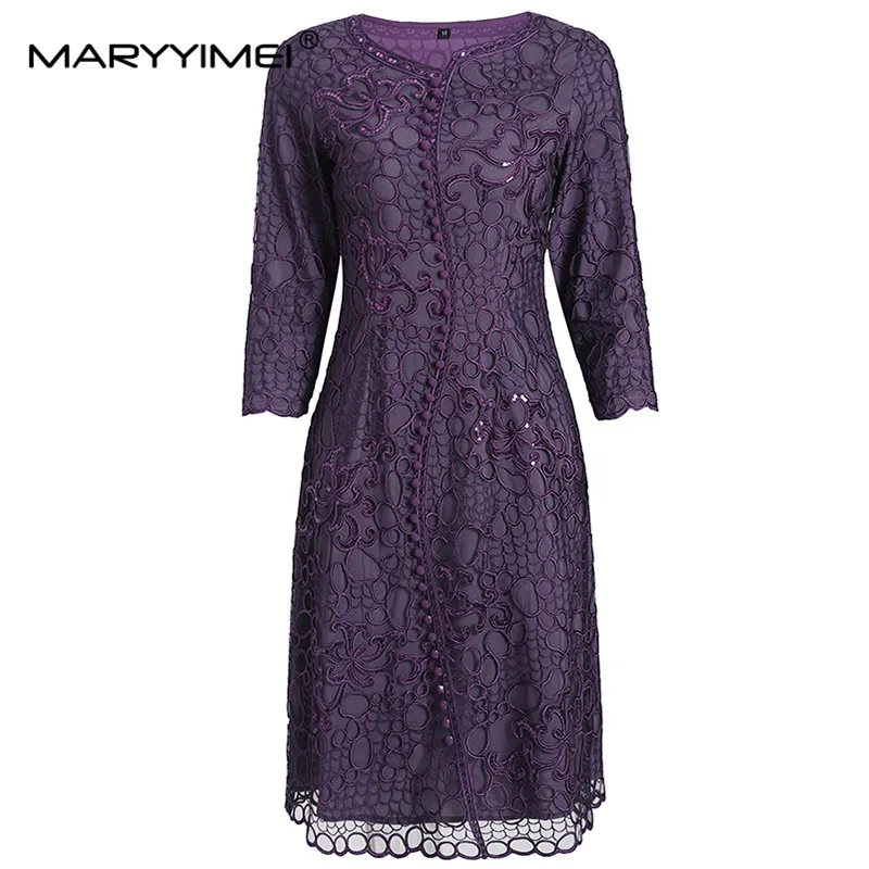 MARYYIMEI/ Ново Модно Дизайнерско женствена рокля с ръкав от седем точки, расшитое марля, расшитое пайети Винтажное рокля с цветен модел