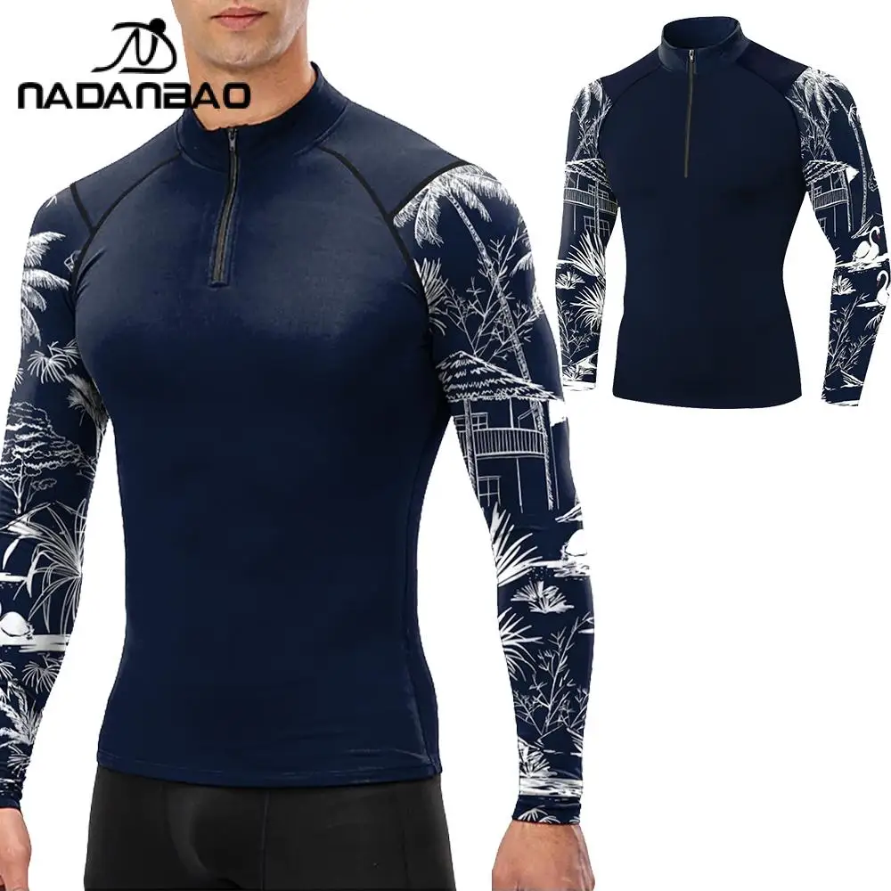 Nadanbao Мъжки бански, тениска за спорт на открито с дълги ръкави Upf 50 + uv Защита, Плажно облекло, блузи, за да сърфирате с компрессионной изсушаване