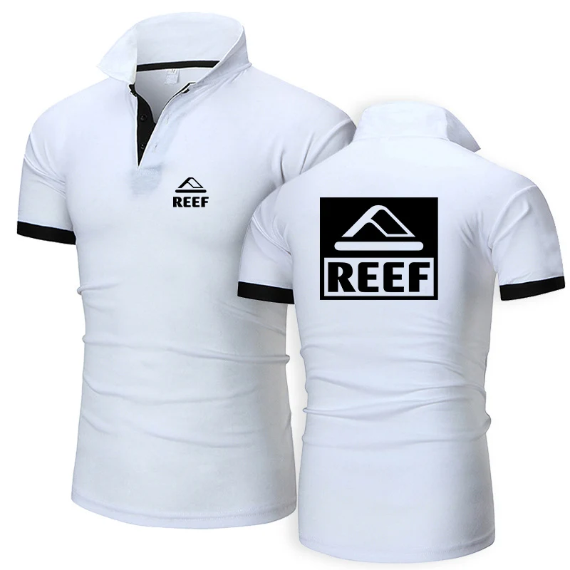 Reef 2023 Нова мъжка риза с къси ръкави с луксозен принтом, Поло с висока яка, оборудвана приятелка, дишащи обикновена блузи с къс ръкав, бизнес облекло