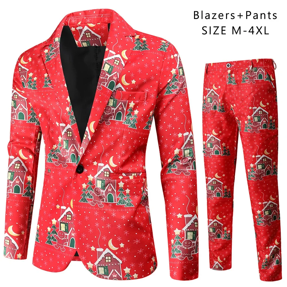 Бутик за Мъжки дрехи S-4XL (костюм + панталон, Мъжки Ежедневни и удобни Коледна мода, Коледна Елха с 3D-принтом, Комплект от 2 теми