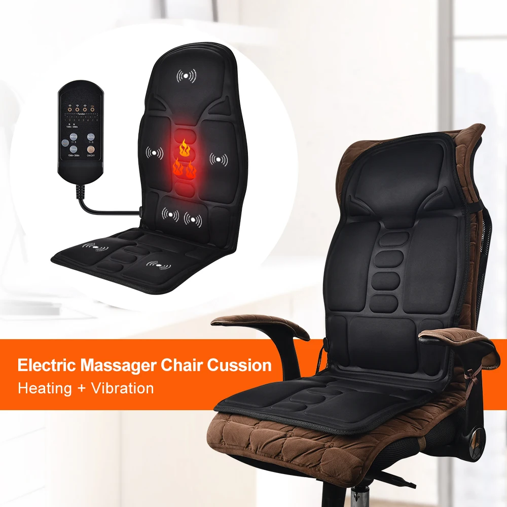 Електрически Нагревателен вибриращ масажор за гърба, Преносим Масажен стол, Тампон върху седалка за кола, за домашния офис, болки от матрак в лумбалната област на шията