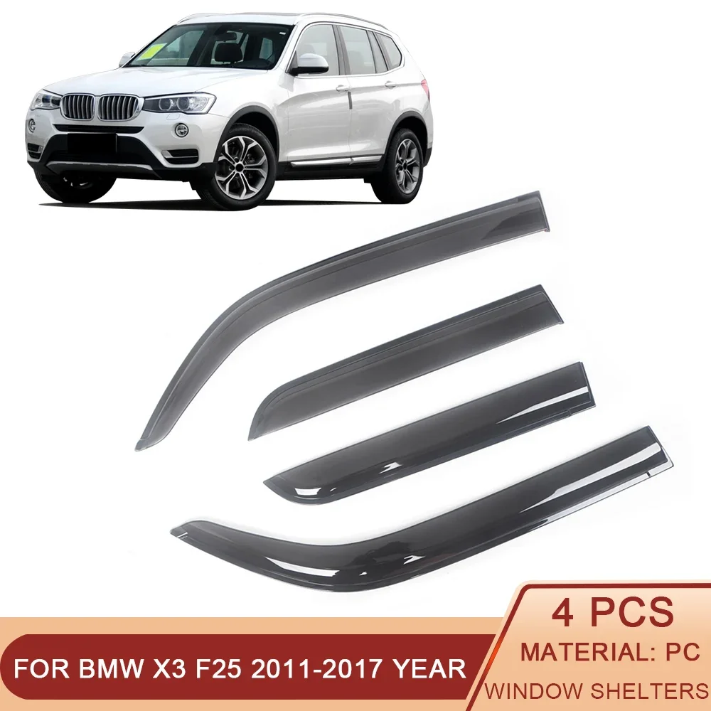 За BMW X3 F25 2011-2017 Авто Страничните прозорци, Вятърни Дефлектори Очила Черен Мушама Врата на Козирка Вентилационни Завеси Тъмен Дим Козирка