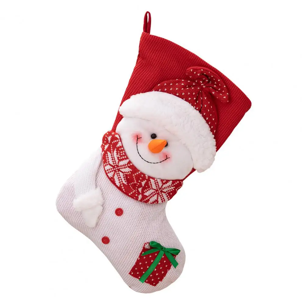 Коледни чорапи с голям капацитет-наситен цвят на Дядо Коледа, Снежен човек в карикатура стил Коледни чорапи Окачен медальон
