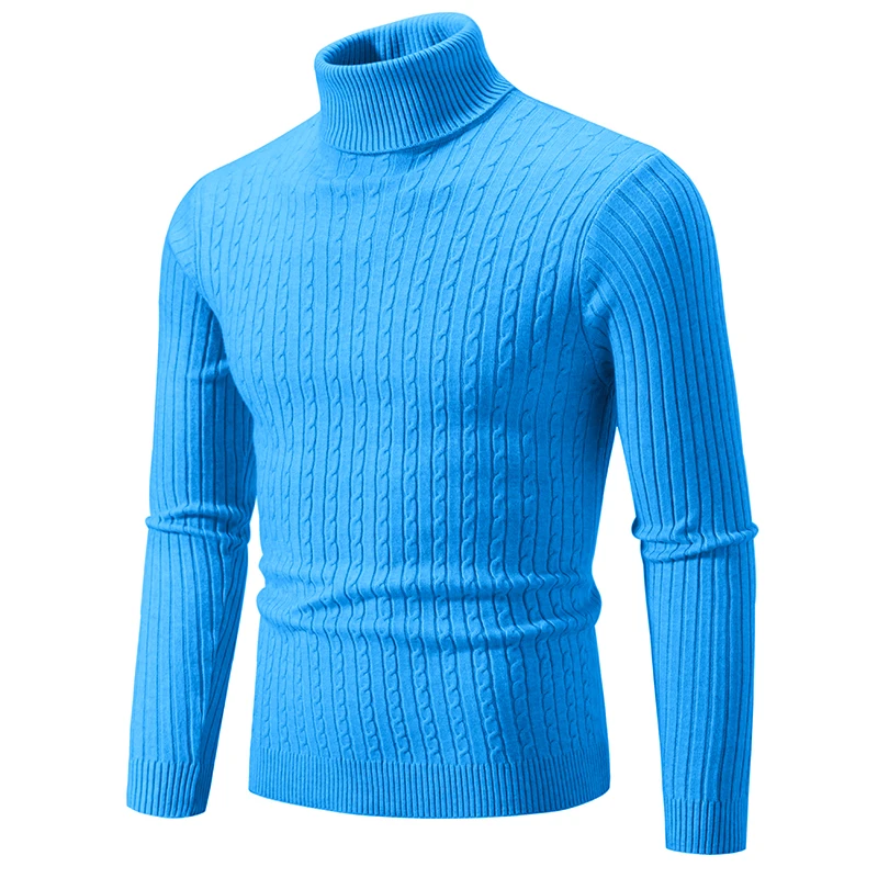 Нов случайни мъжки вязаный пуловер с висока воротом, топли мъжки пуловери за фитнес, връхчета