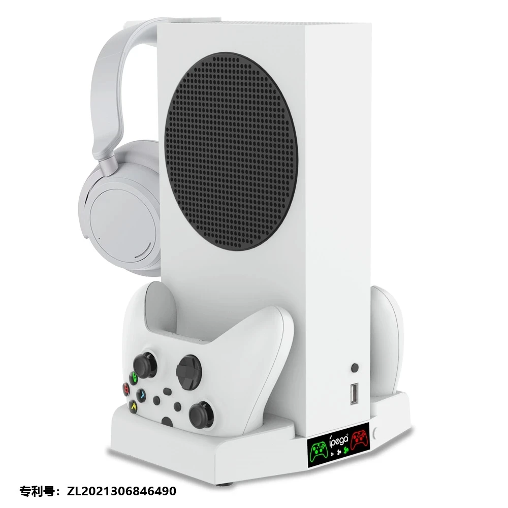 Охлаждаща поставка за конзолата Xbox серия S, двойно зарядно устройство, зарядно устройство за контролер с регулируеми охлаждающими вентилатор, поставка за слушалки