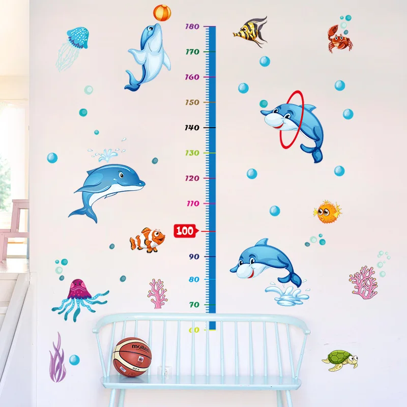 Подводна морска звезда делфин стикер на стената на хола на картун Правило на Височината на стикера на детска стая начало декор стикери за стена стенописи