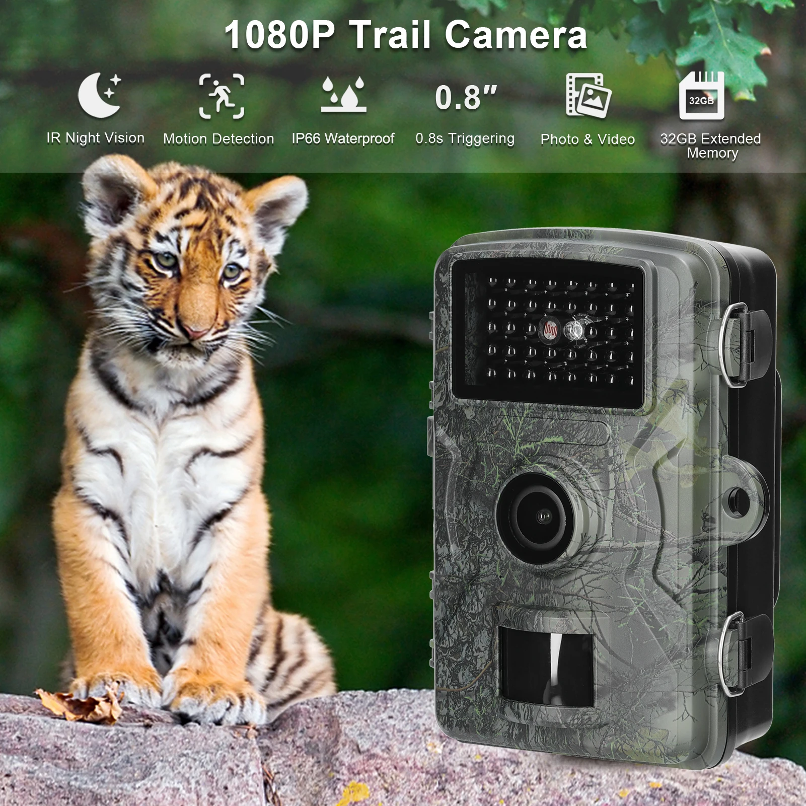Преносима Многофункционална Камера за Наблюдение На Животни на открито 1080P IP66 Водоустойчива Инфрачервена Камера за Наблюдение