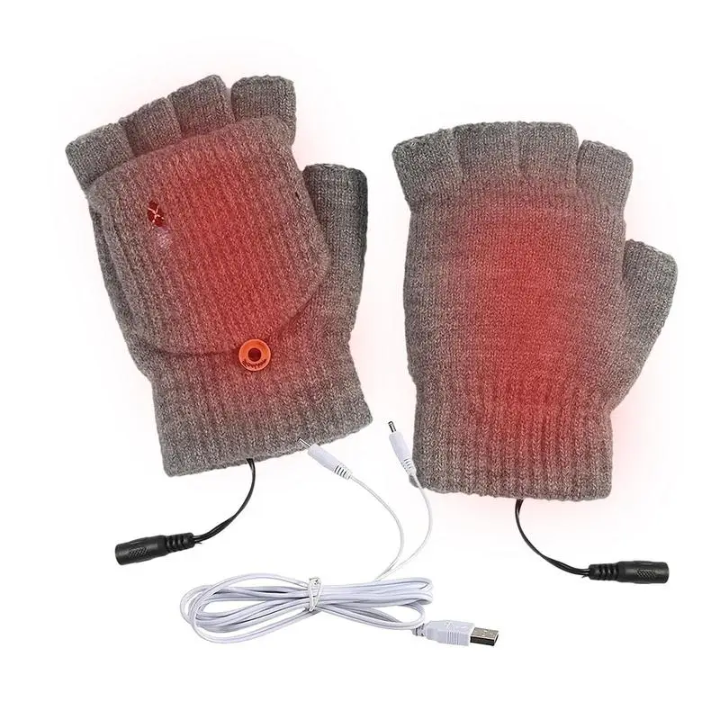 Ръкавици без пръсти с USB-топъл, миещи ръкавици без пръсти с подвижен грелкой, дамски ръкавици за студено време за разходки на открито