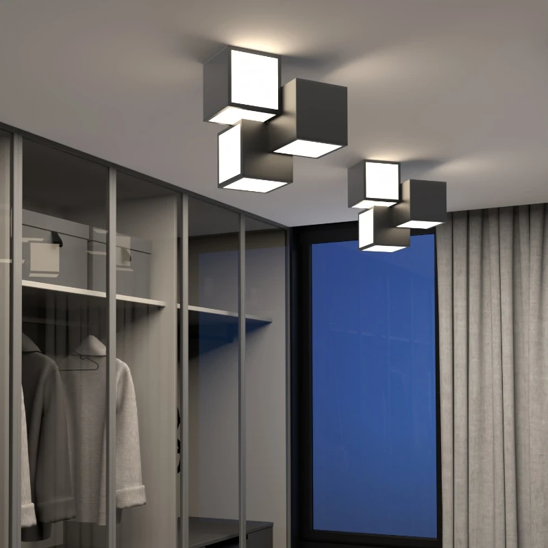 Светлина в пътеката, коридор, Модерен минималистичен светлина в спалнята си, Минималистичен лампа за кабинет, Творческа комбинация от Кубичен монтаж на таван осветление