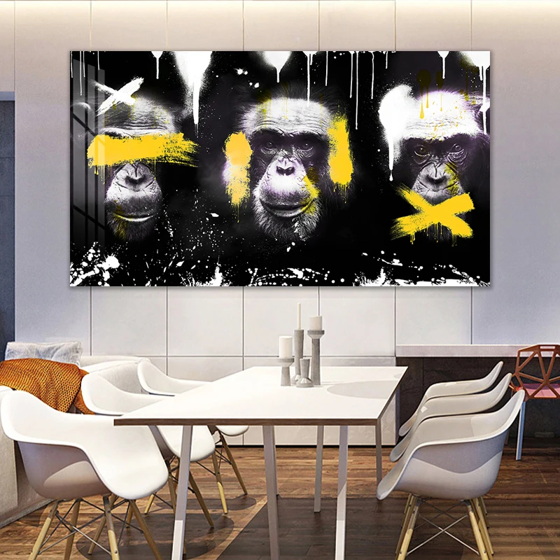 Уличното изкуство Платно Стенни картини Графити и Плакати с гориллами за дома Изображение на животните Съвременна живопис за декорация на дома